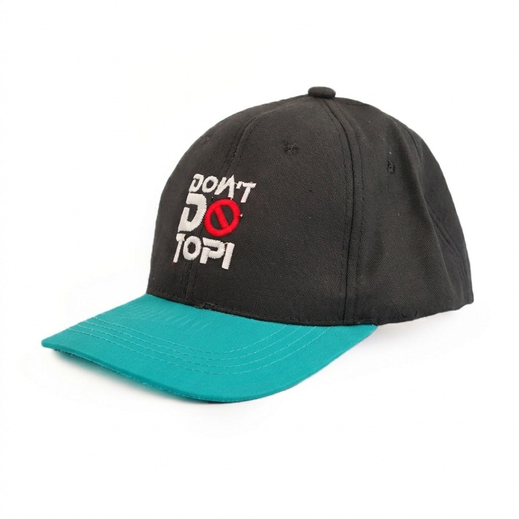 iWEAR Don't Do Topi, stylish black and white cap with embroidered text, casual fashion accessory.