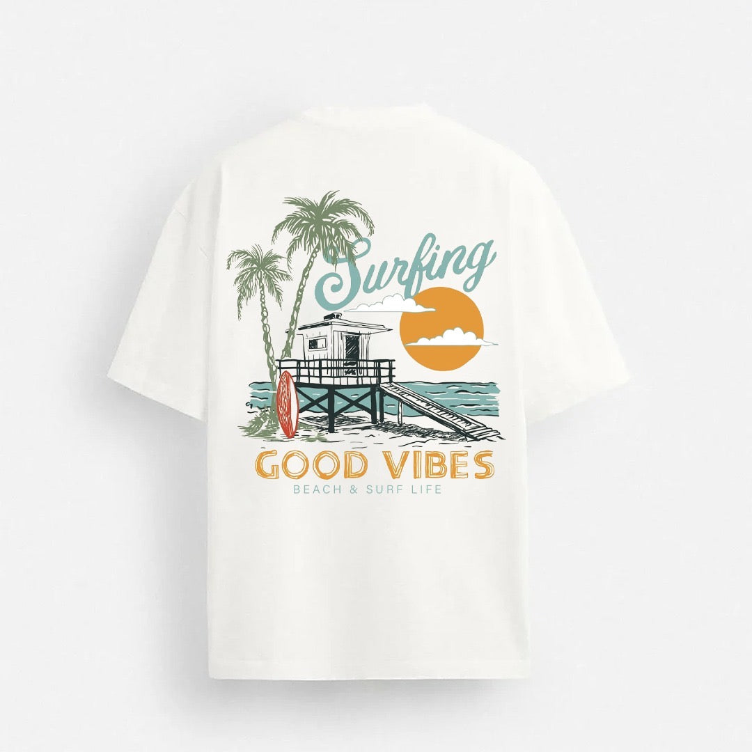 iWear Good Vibes oversized T-shirt displayed on a hanger with a relaxed fit and casual style.
