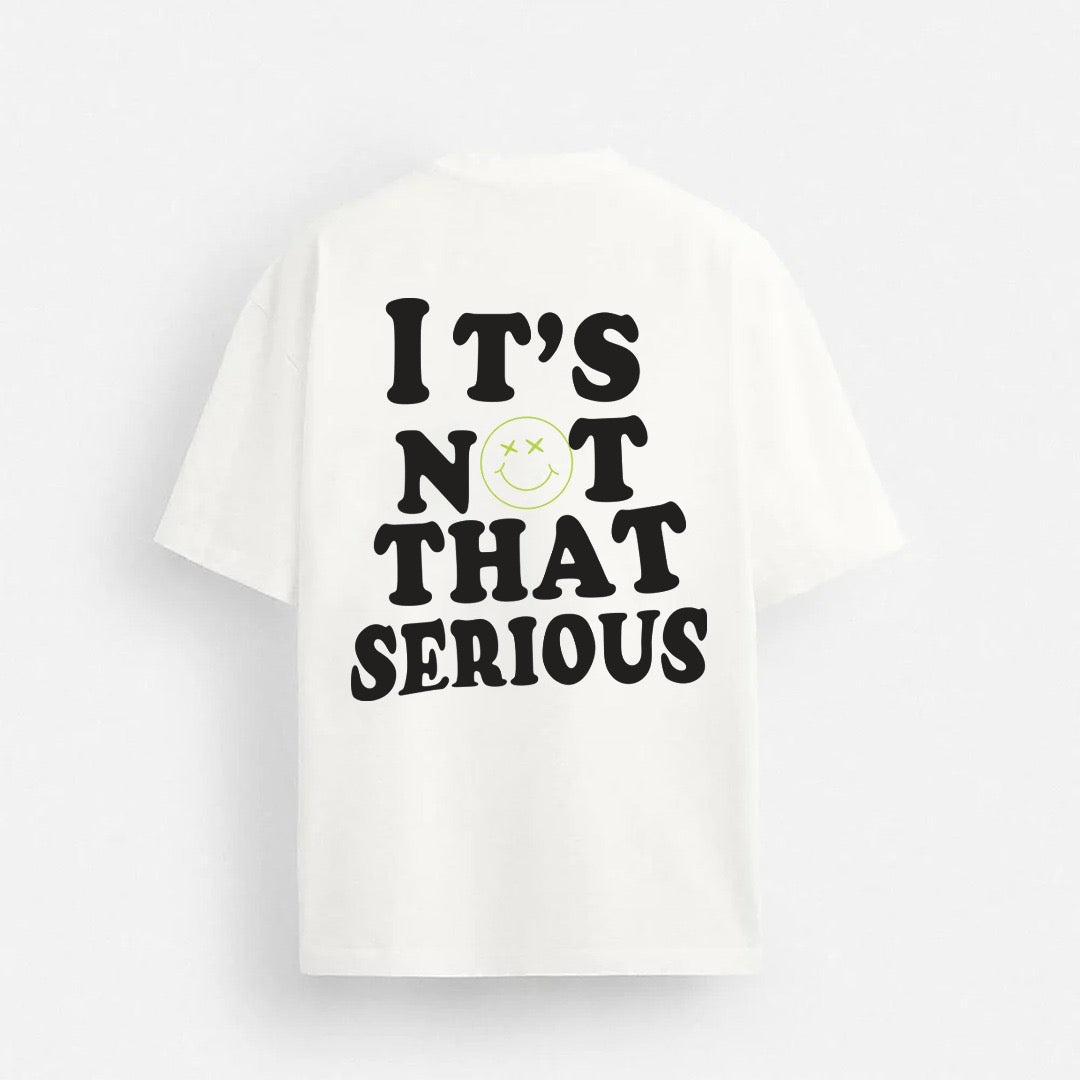 White drop shoulder tee from the Ithewear Its Not That Serious collection, featuring a relaxed fit and casual style.
