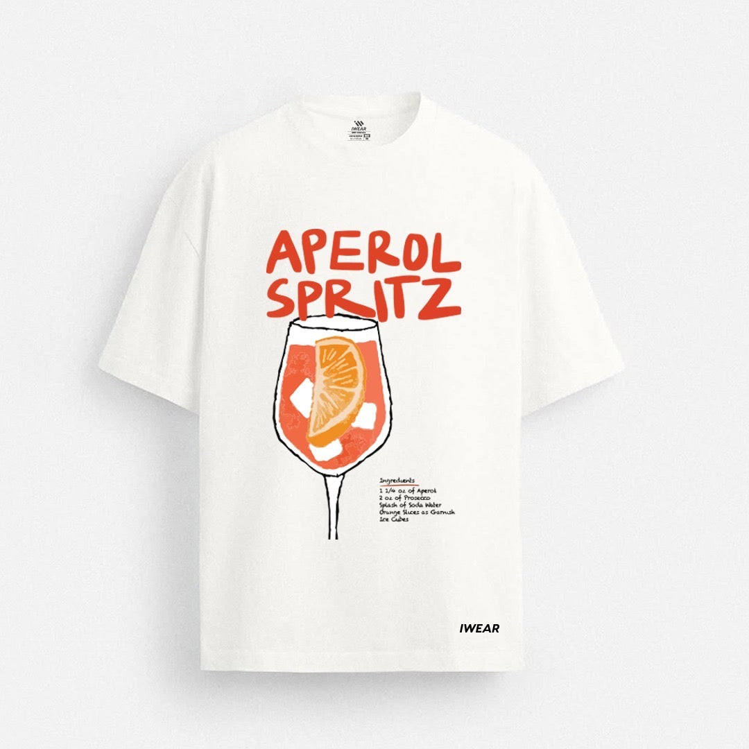 Oversized Aperol Spritz t-shirt by iWear featuring a colorful graphic design on soft fabric.
