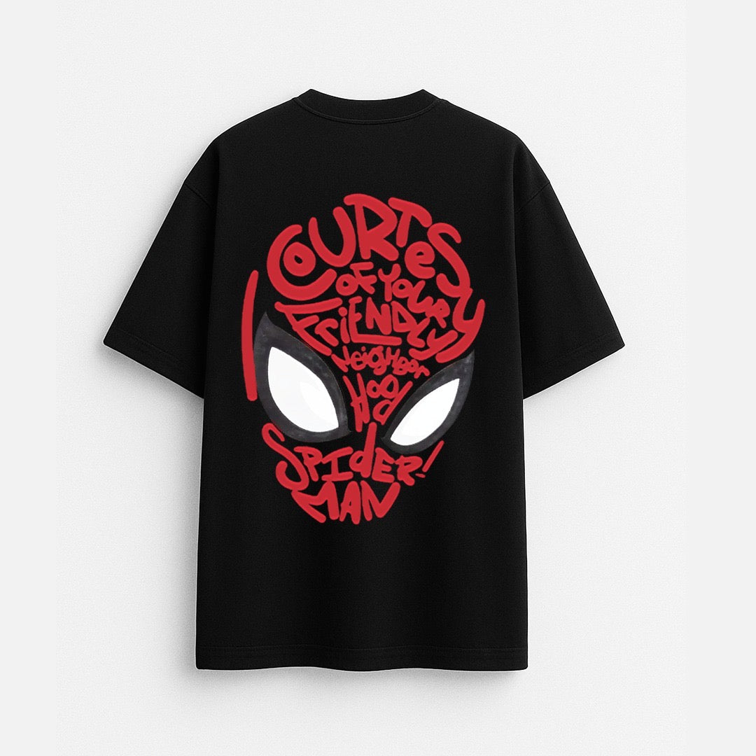 Black drop shoulder tee featuring spider graphic from theiwear, casual men's t-shirt with relaxed fit and modern style.