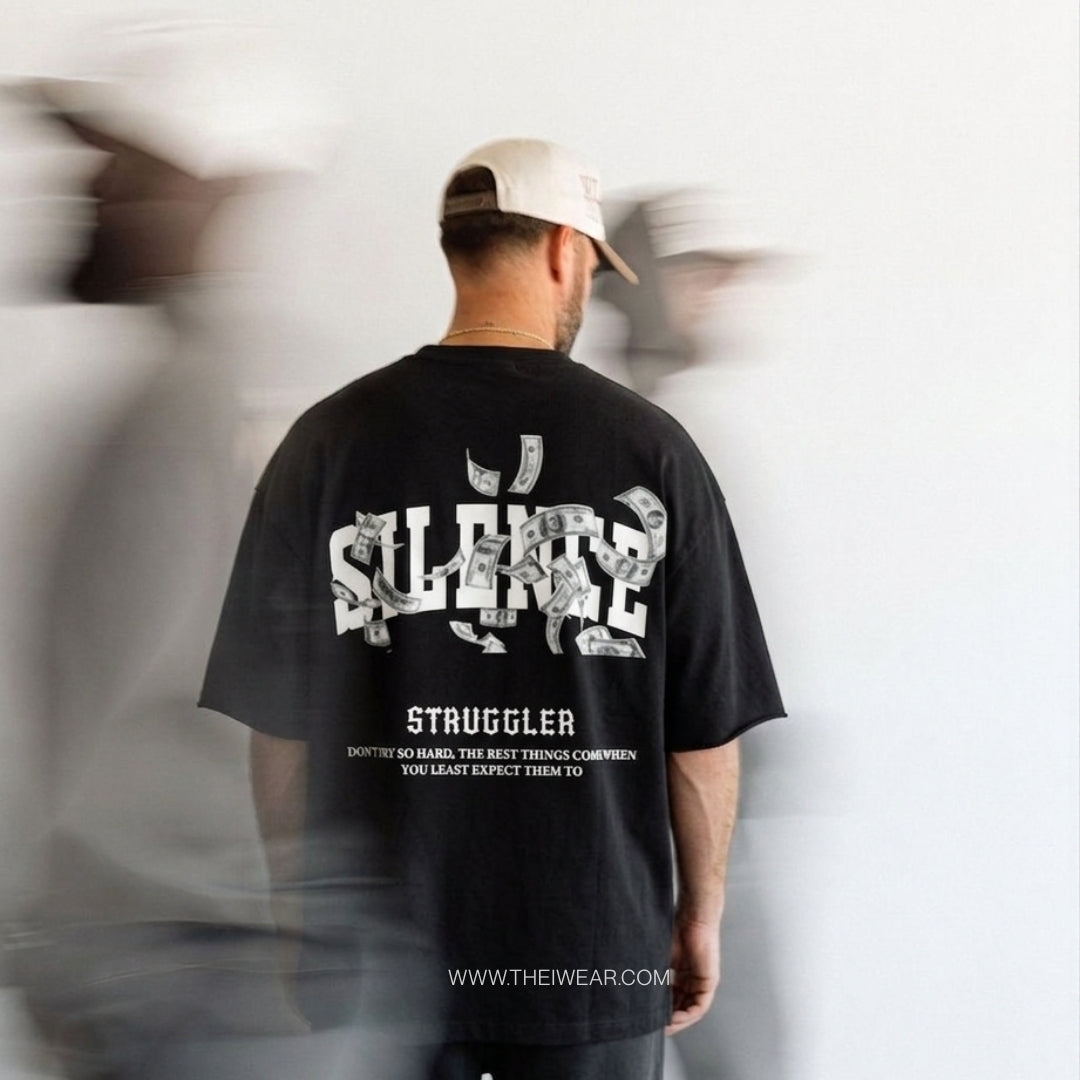 Black Silence Drop Shoulder Tee by theiwear, featuring a relaxed fit and drop shoulder design, casual streetwear style.