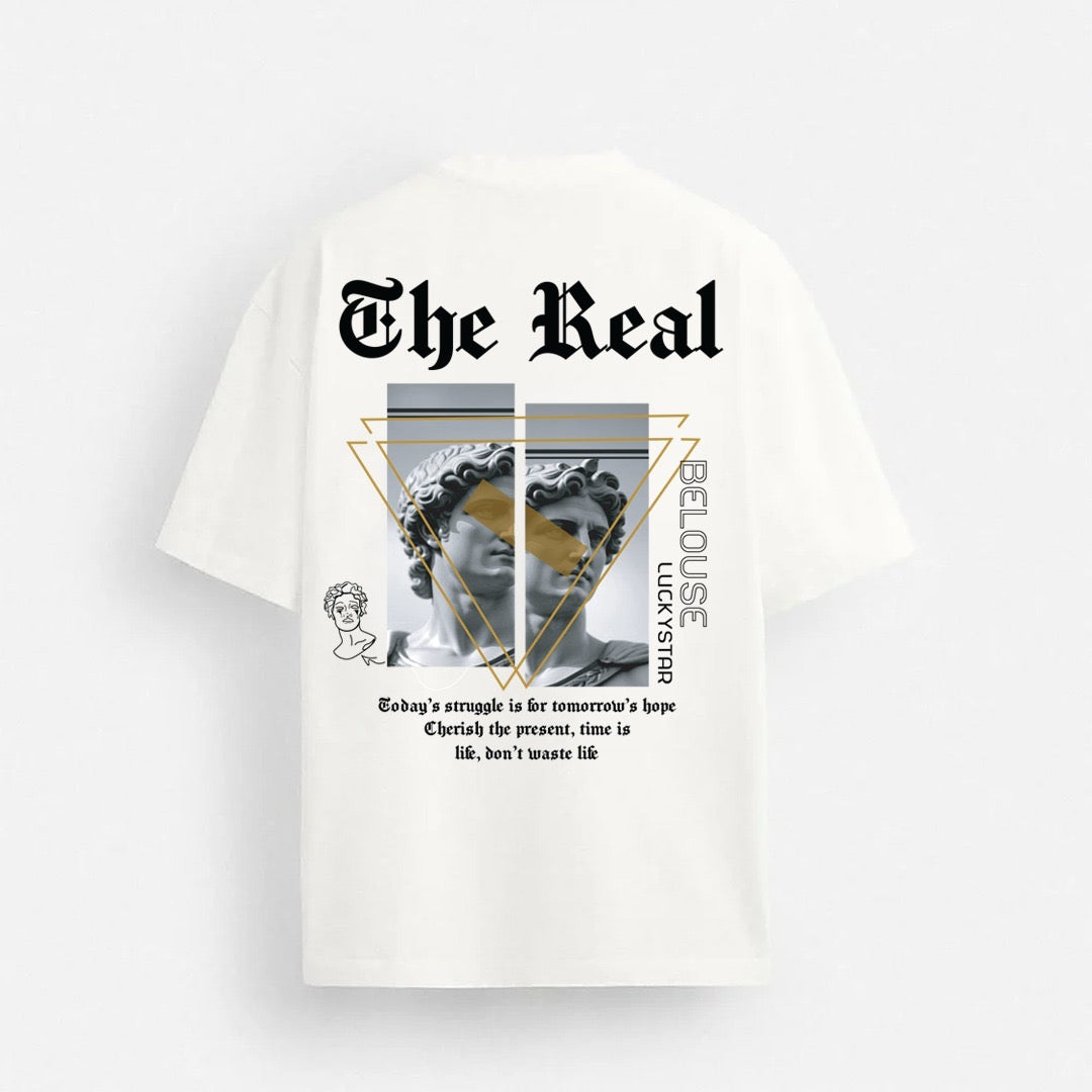 Cream drop shoulder T-shirt from theiwear's The Real collection, featuring a relaxed fit and casual style.