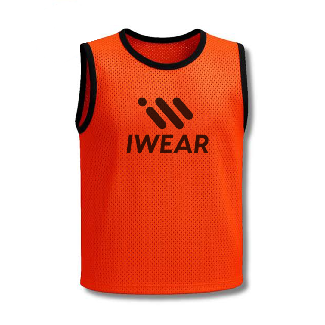 Orange training bibs from iWEAR, lightweight and breathable sports bibs for team training or outdoor activities