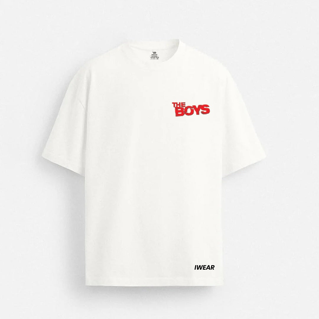 Drop shoulder hoodie from The Boys collection by iWEAR, featuring a relaxed fit and casual style, shown in a front view.