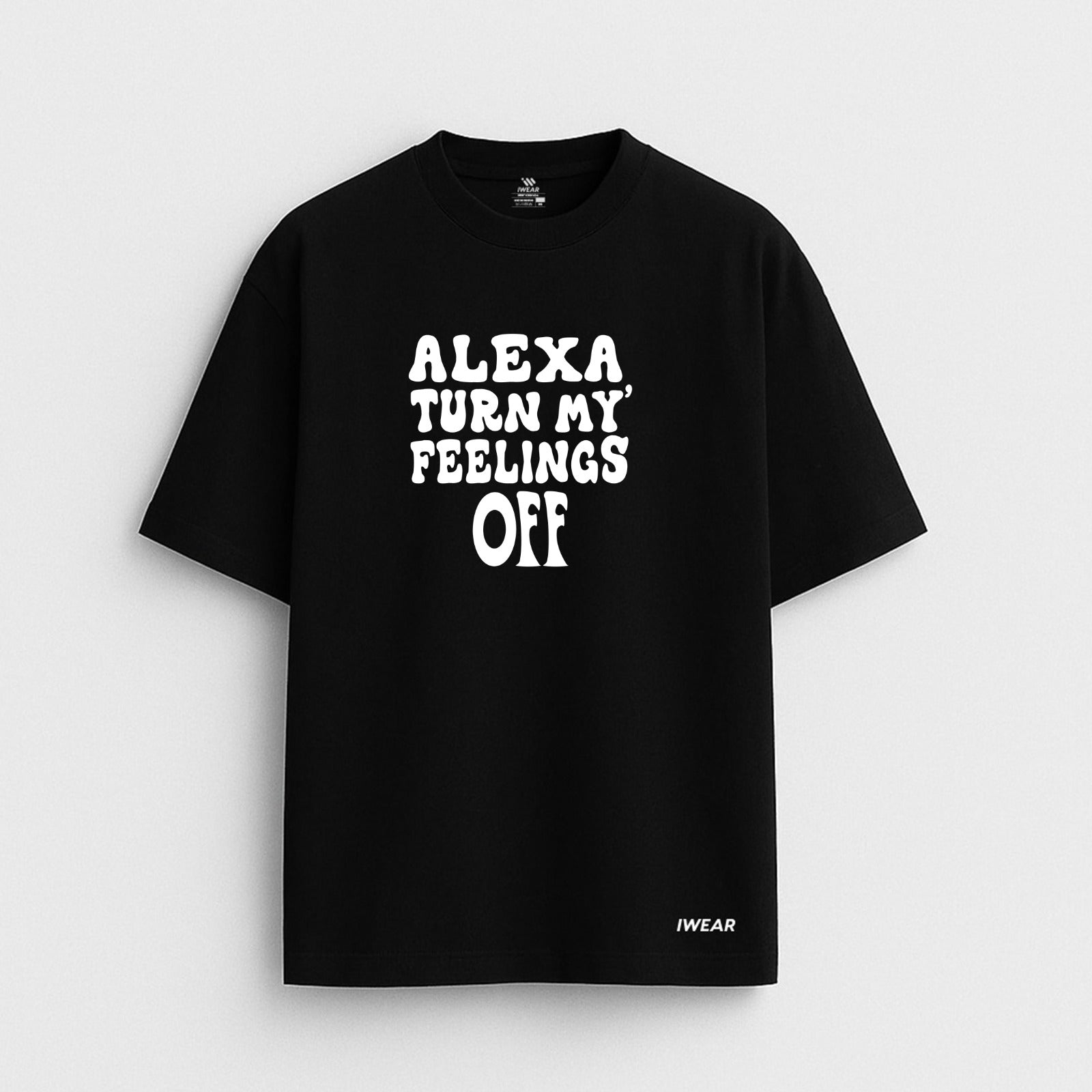 Oversized Alexa Turn My Feelings Off T-shirt by theiwear, featuring a relaxed fit and printed design on soft fabric.