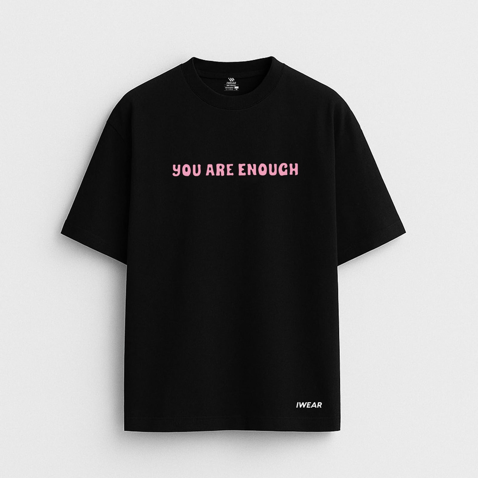 Oversized "You are enough" tee by theiwear featuring a casual fit and printed motivational message on soft cotton fabric.