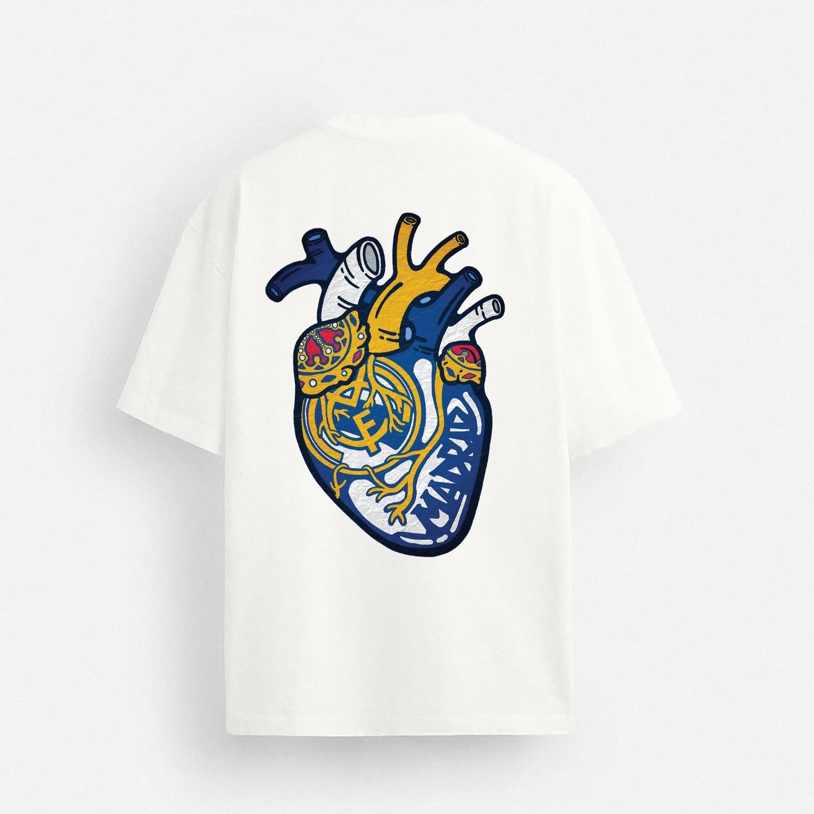 Hala Madrid t-shirt by theiwear featuring bold white text on a black fabric background.