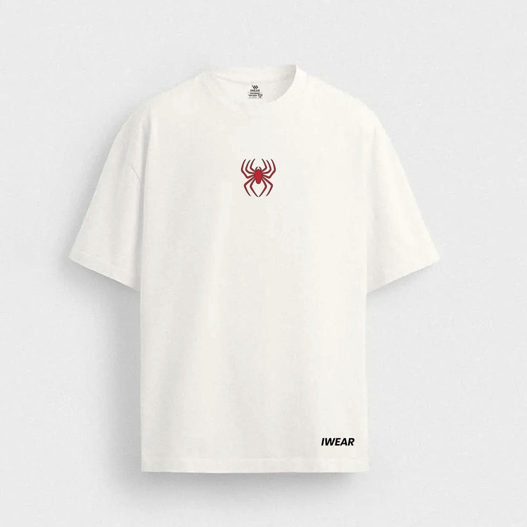Black drop shoulder tee featuring a spider graphic from thetiwear, casual fit and soft cotton fabric.